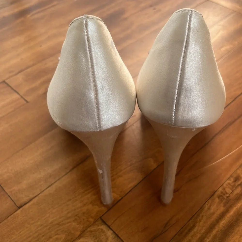 Badgley Mischka Satin Peep Toe Pump with Jewels - Picture 5 of 10